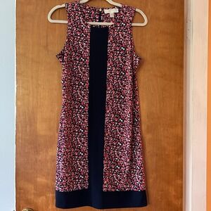 MICHAEL Michael‎ Kors Floral Midi Shift Dress Pink Blue Sleeveless Womens Medium